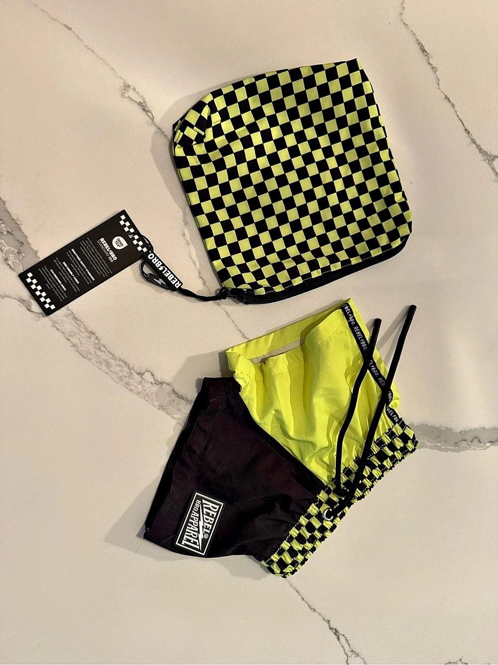 Rebel bro Checkered Swim Trunks in Black & Yellow 0-6 mo